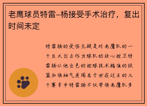 老鹰球员特雷-杨接受手术治疗，复出时间未定